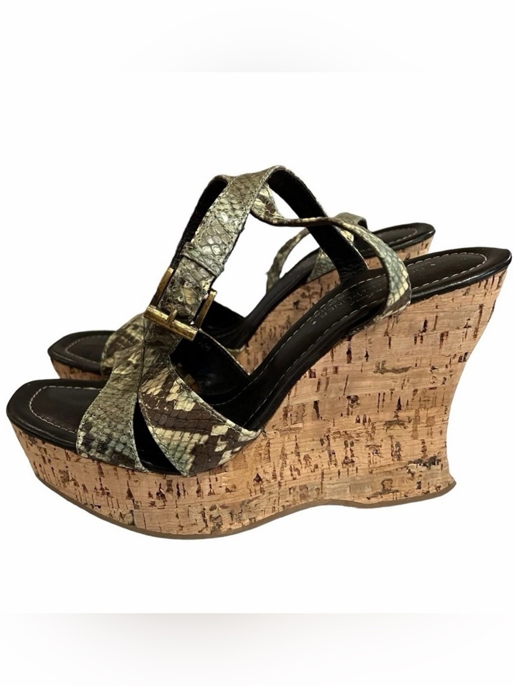Donald J. Pliner Couture Size 8.5 Green Snake Print Leather Wedge Sandal S6